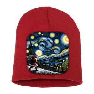 Van Gogh Starry Night Santa Christmas Winter Snowy Night Short Acrylic Beanie