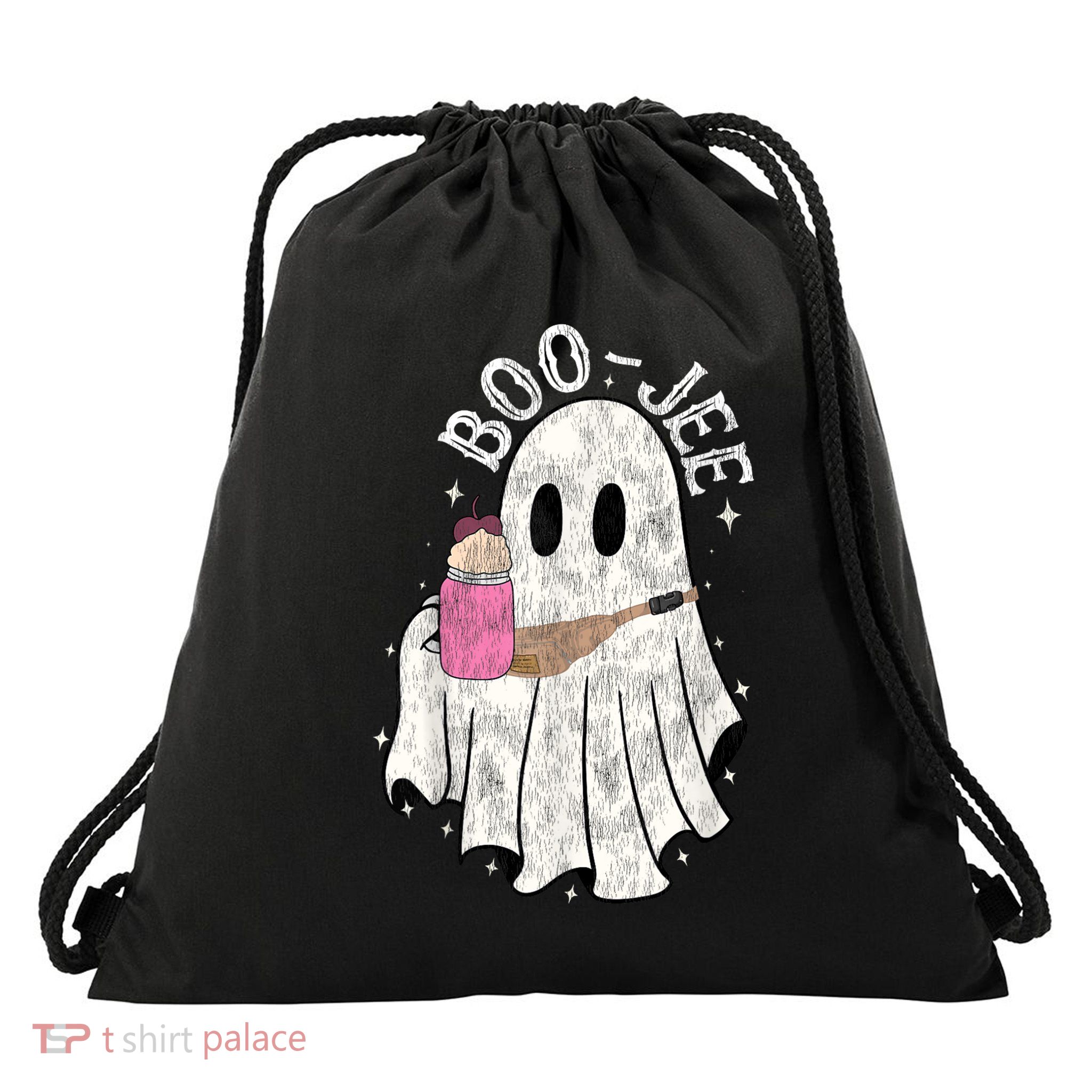 Vintage Ghost Spooky Funny Halloween Costume Boujee Boo Jee Drawstring Bag