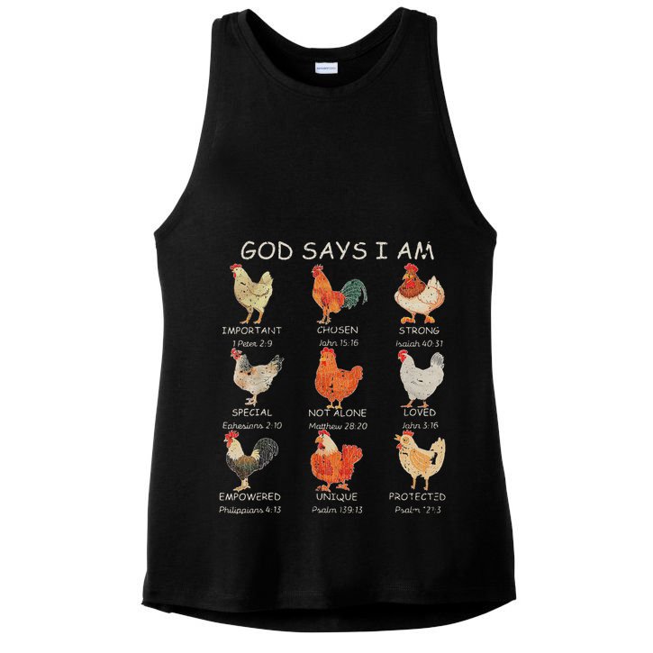 Vintage God Says I Am Bible Verse Christian Farm Chickens Re Ladies PosiCharge Tri-Blend Wicking Tank