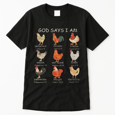 Vintage God Says I Am Bible Verse Christian Farm Chickens Re Tall T-Shirt