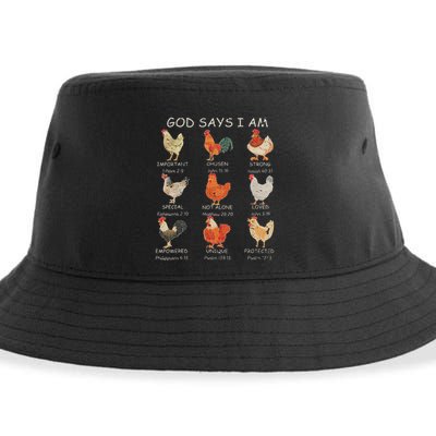 Vintage God Says I Am Bible Verse Christian Farm Chickens Re Sustainable Bucket Hat
