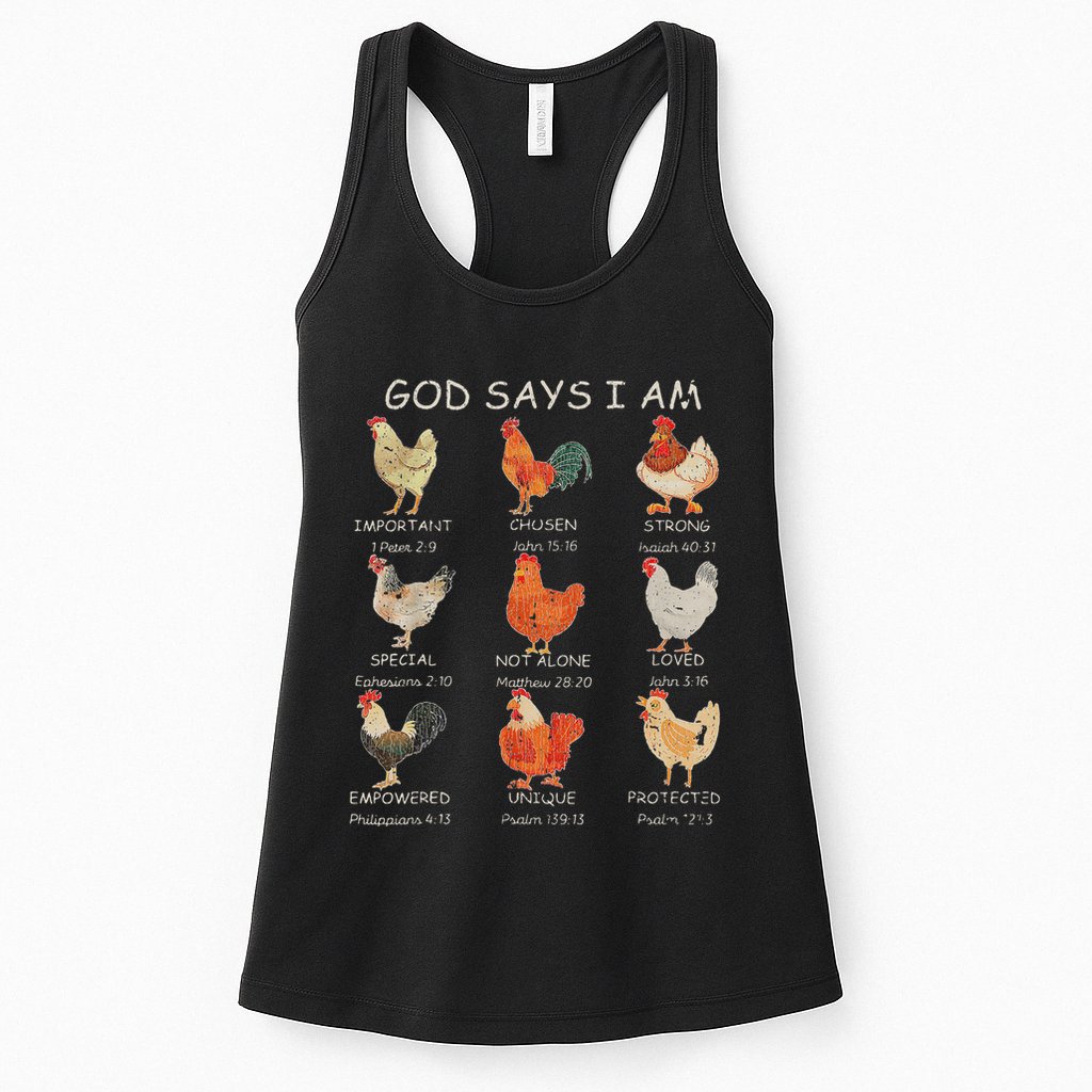 Vintage God Says I Am Bible Verse Christian Farm Chickens Re Womens Tank Top