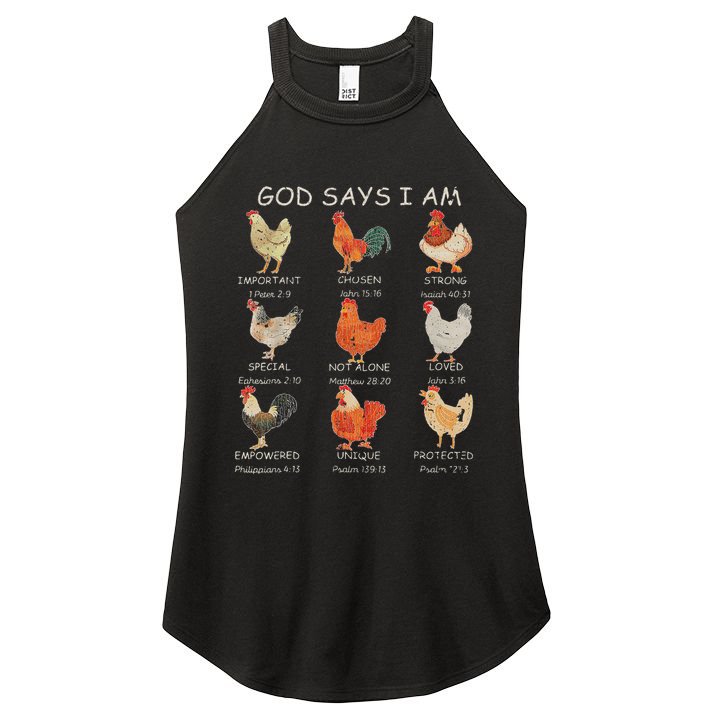 Vintage God Says I Am Bible Verse Christian Farm Chickens Re Women's Perfect Tri Rocker Tank