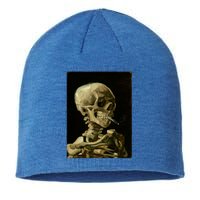 Van Gogh Skull Of A Skeleton With Burning Cigarette Print Cool Gift Sustainable Beanie