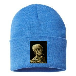 Van Gogh Skull Of A Skeleton With Burning Cigarette Print Cool Gift Sustainable Knit Beanie