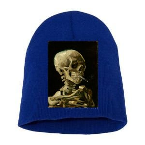 Van Gogh Skull Of A Skeleton With Burning Cigarette Print Cool Gift Short Acrylic Beanie