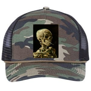 Van Gogh Skull Of A Skeleton With Burning Cigarette Print Cool Gift Retro Rope Trucker Hat Cap