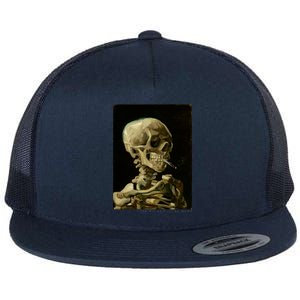 Van Gogh Skull Of A Skeleton With Burning Cigarette Print Cool Gift Flat Bill Trucker Hat