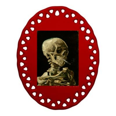 Van Gogh Skull Of A Skeleton With Burning Cigarette Print Cool Gift Ceramic Oval Ornament