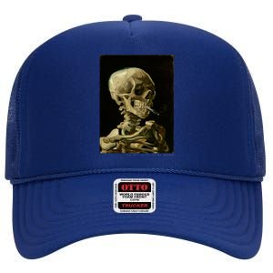 Van Gogh Skull Of A Skeleton With Burning Cigarette Print Cool Gift High Crown Mesh Back Trucker Hat