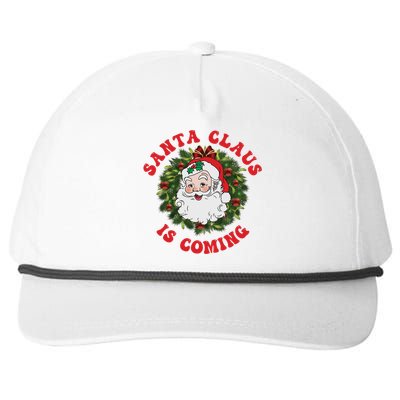 Vintage Groovy Santa Claus Is Coming Old Fashioned Christmas Meaningful Gift Snapback Five-Panel Rope Hat