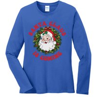 Vintage Groovy Santa Claus Is Coming Old Fashioned Christmas Meaningful Gift Ladies Long Sleeve Shirt