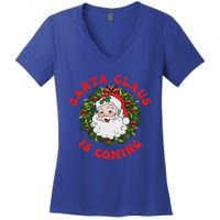 Vintage Groovy Santa Claus Is Coming Old Fashioned Christmas Meaningful Gift Women's V-Neck T-Shirt