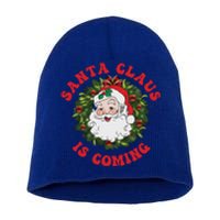 Vintage Groovy Santa Claus Is Coming Old Fashioned Christmas Meaningful Gift Short Acrylic Beanie