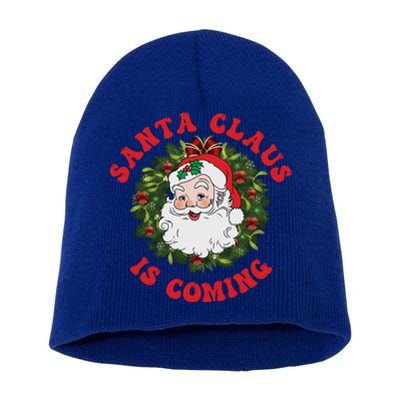 Vintage Groovy Santa Claus Is Coming Old Fashioned Christmas Meaningful Gift Short Acrylic Beanie