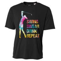 Vintage Golf Swing Swear Drink Repeat Love Golfing Golfer Cooling Performance Crew T-Shirt