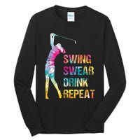 Vintage Golf Swing Swear Drink Repeat Love Golfing Golfer Tall Long Sleeve T-Shirt