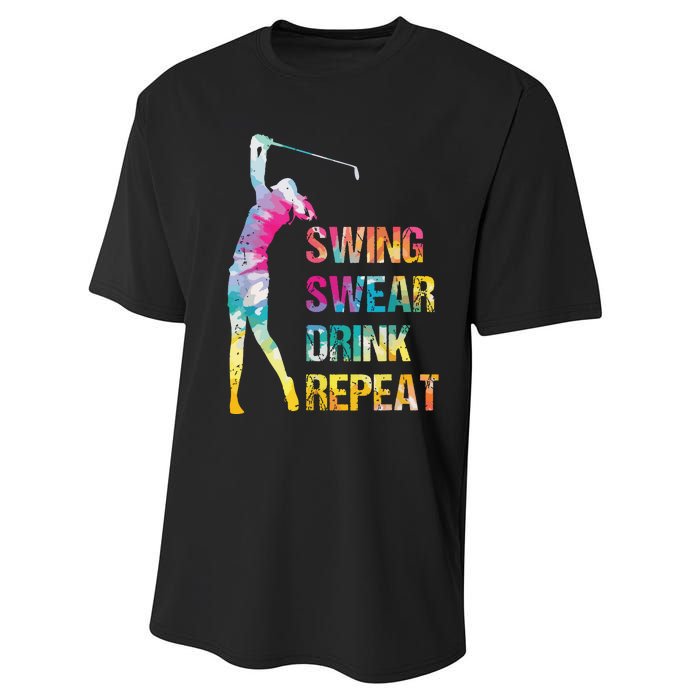 Vintage Golf Swing Swear Drink Repeat Love Golfing Golfer Performance Sprint T-Shirt