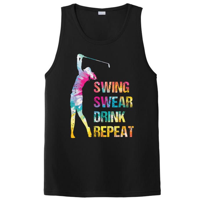 Vintage Golf Swing Swear Drink Repeat Love Golfing Golfer PosiCharge Competitor Tank