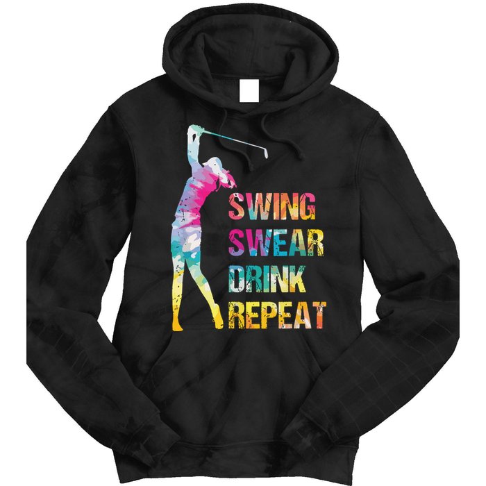 Vintage Golf Swing Swear Drink Repeat Love Golfing Golfer Tie Dye Hoodie