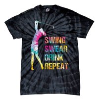 Vintage Golf Swing Swear Drink Repeat Love Golfing Golfer Tie-Dye T-Shirt