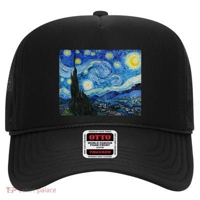 Van Gogh Starry Night Fine Art Painting Impressionism Art Cool Gift High Crown Mesh Back Trucker Hat