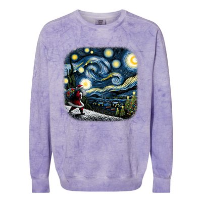 Van Gogh Starry Night Santa Christmas Winter Snowy Night Colorblast Crewneck Sweatshirt