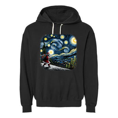 Van Gogh Starry Night Santa Christmas Winter Snowy Night Garment-Dyed Fleece Hoodie