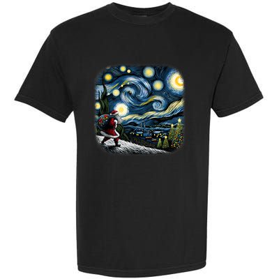 Van Gogh Starry Night Santa Christmas Winter Snowy Night Garment-Dyed Heavyweight T-Shirt