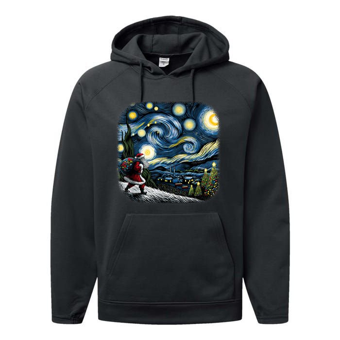 Van Gogh Starry Night Santa Christmas Winter Snowy Night Performance Fleece Hoodie