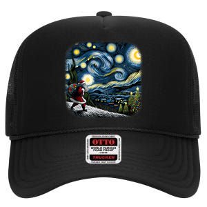 Van Gogh Starry Night Santa Christmas Winter Snowy Night High Crown Mesh Back Trucker Hat