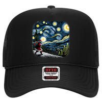 Van Gogh Starry Night Santa Christmas Winter Snowy Night High Crown Mesh Back Trucker Hat