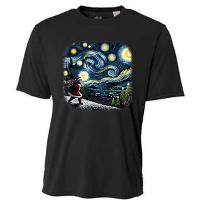 Van Gogh Starry Night Santa Christmas Winter Snowy Night Cooling Performance Crew T-Shirt