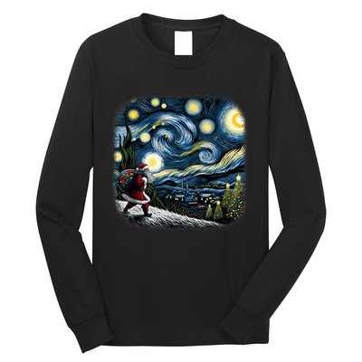 Van Gogh Starry Night Santa Christmas Winter Snowy Night Long Sleeve Shirt