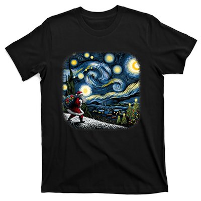 Van Gogh Starry Night Santa Christmas Winter Snowy Night T-Shirt