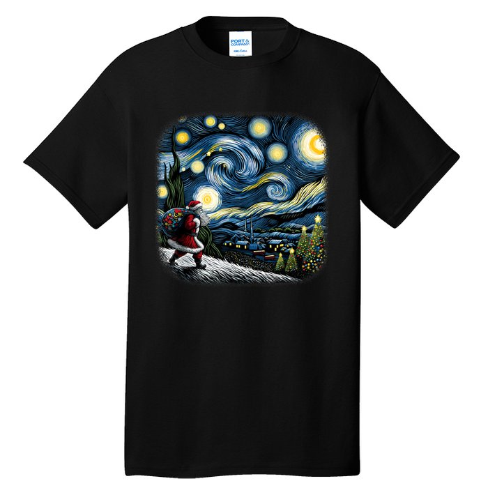 Van Gogh Starry Night Santa Christmas Winter Snowy Night Tall T-Shirt