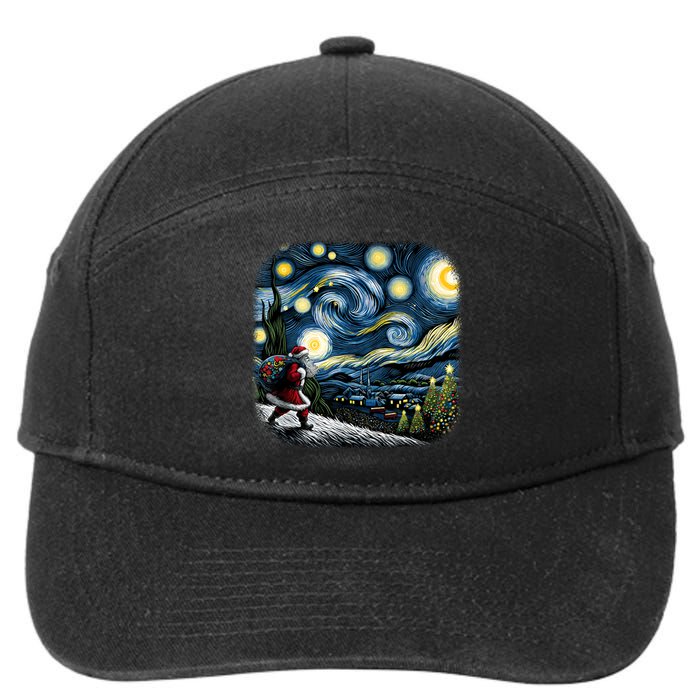 Van Gogh Starry Night Santa Christmas Winter Snowy Night 7-Panel Snapback Hat