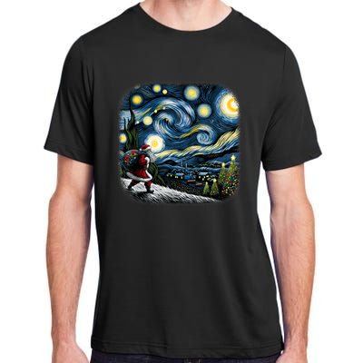 Van Gogh Starry Night Santa Christmas Winter Snowy Night Adult ChromaSoft Performance T-Shirt