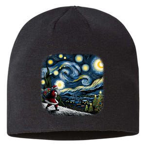 Van Gogh Starry Night Santa Christmas Winter Snowy Night Sustainable Beanie