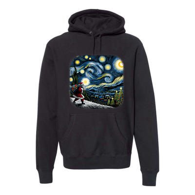 Van Gogh Starry Night Santa Christmas Winter Snowy Night Premium Hoodie