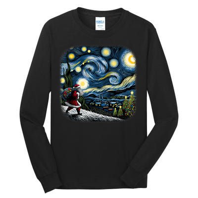 Van Gogh Starry Night Santa Christmas Winter Snowy Night Tall Long Sleeve T-Shirt