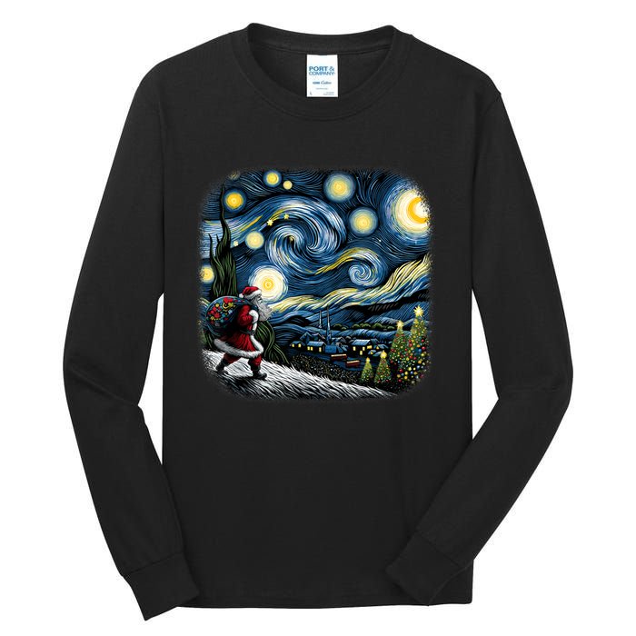 Van Gogh Starry Night Santa Christmas Winter Snowy Night Tall Long Sleeve T-Shirt