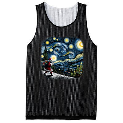 Van Gogh Starry Night Santa Christmas Winter Snowy Night Mesh Reversible Basketball Jersey Tank