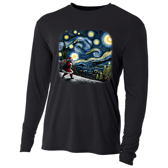 Van Gogh Starry Night Santa Christmas Winter Snowy Night Cooling Performance Long Sleeve Crew