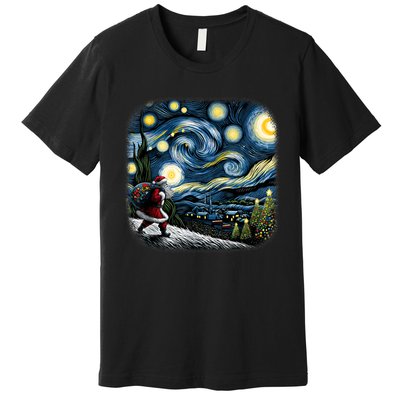 Van Gogh Starry Night Santa Christmas Winter Snowy Night Premium T-Shirt