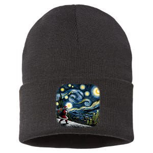 Van Gogh Starry Night Santa Christmas Winter Snowy Night Sustainable Knit Beanie