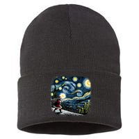 Van Gogh Starry Night Santa Christmas Winter Snowy Night Sustainable Knit Beanie