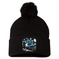 Van Gogh Starry Night Santa Christmas Winter Snowy Night Pom Pom 12in Knit Beanie