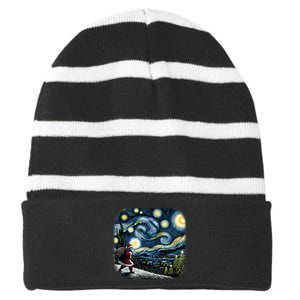 Van Gogh Starry Night Santa Christmas Winter Snowy Night Striped Beanie with Solid Band