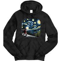 Van Gogh Starry Night Santa Christmas Winter Snowy Night Tie Dye Hoodie